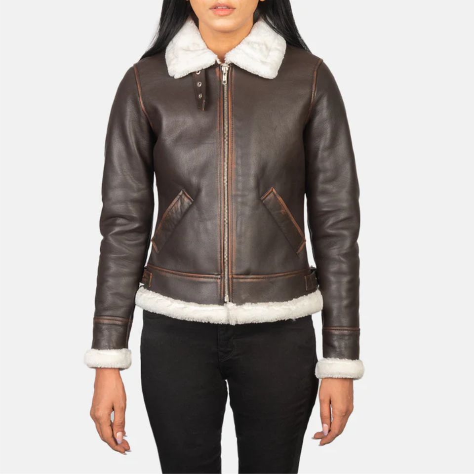SHERILYN B-3 BROWN LEATHER BOMBER JACKET